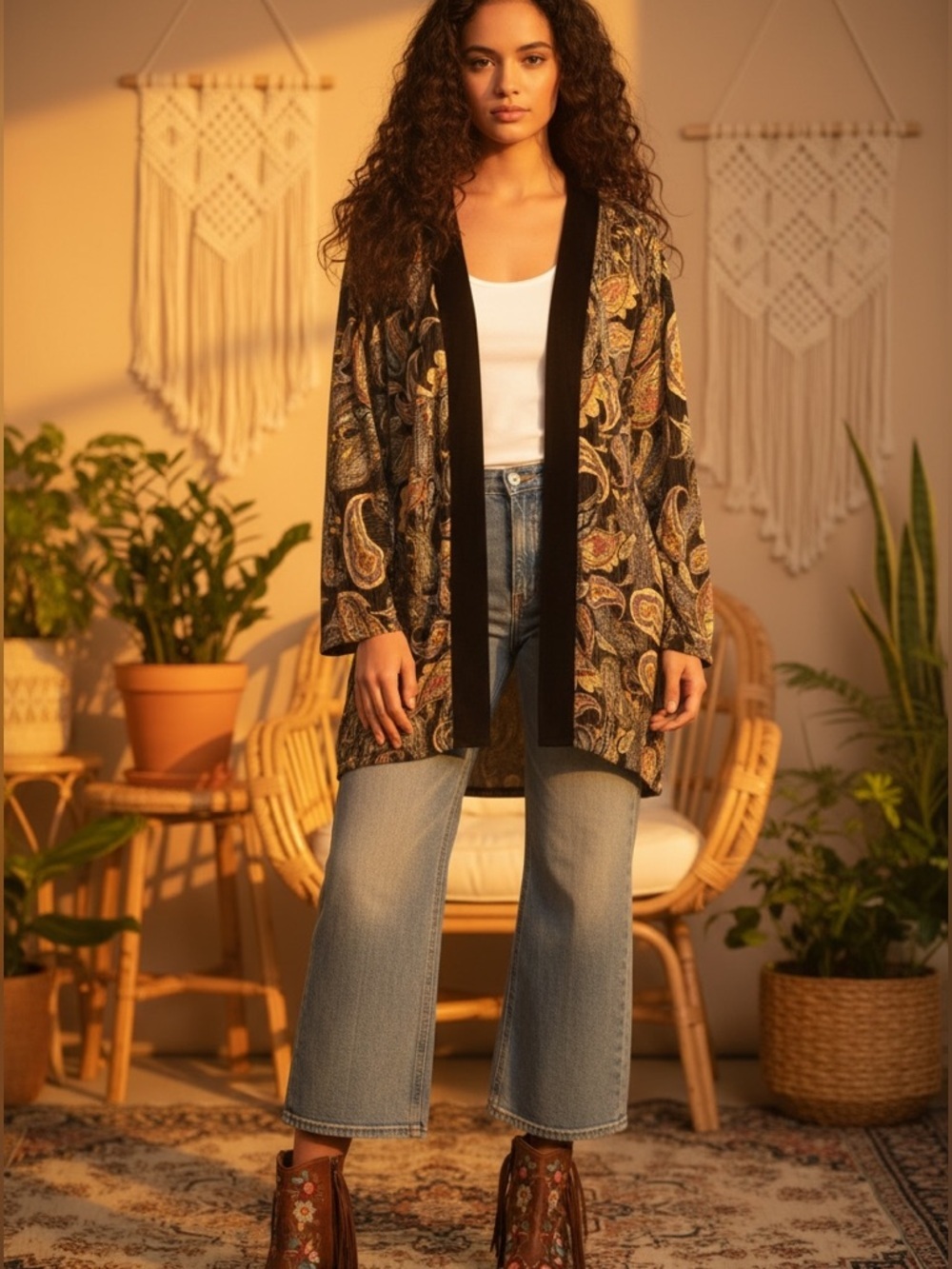 Fae boho paisley kimono cardigan coverup